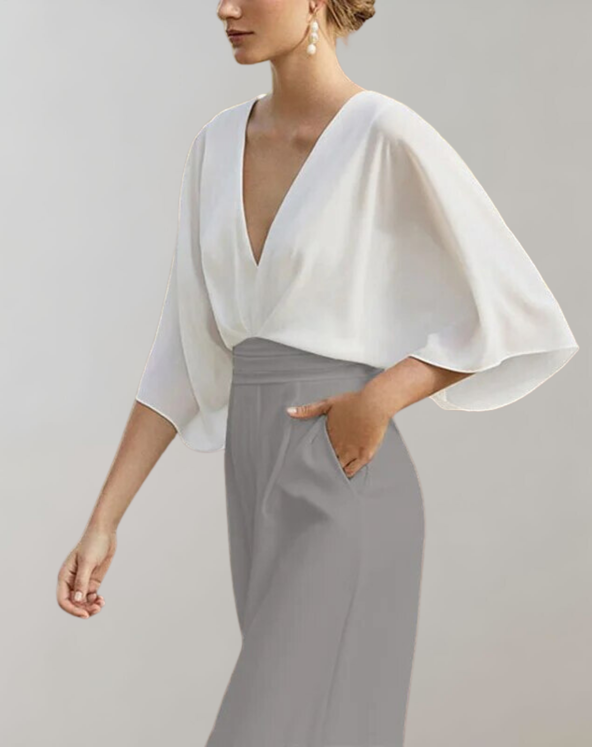 Rosie | Women's Wide Leg Jumpsuit V-Neck Batwing Sleeve Formal