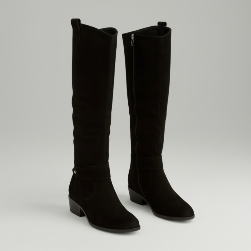 Elegant stacked heel tall boots