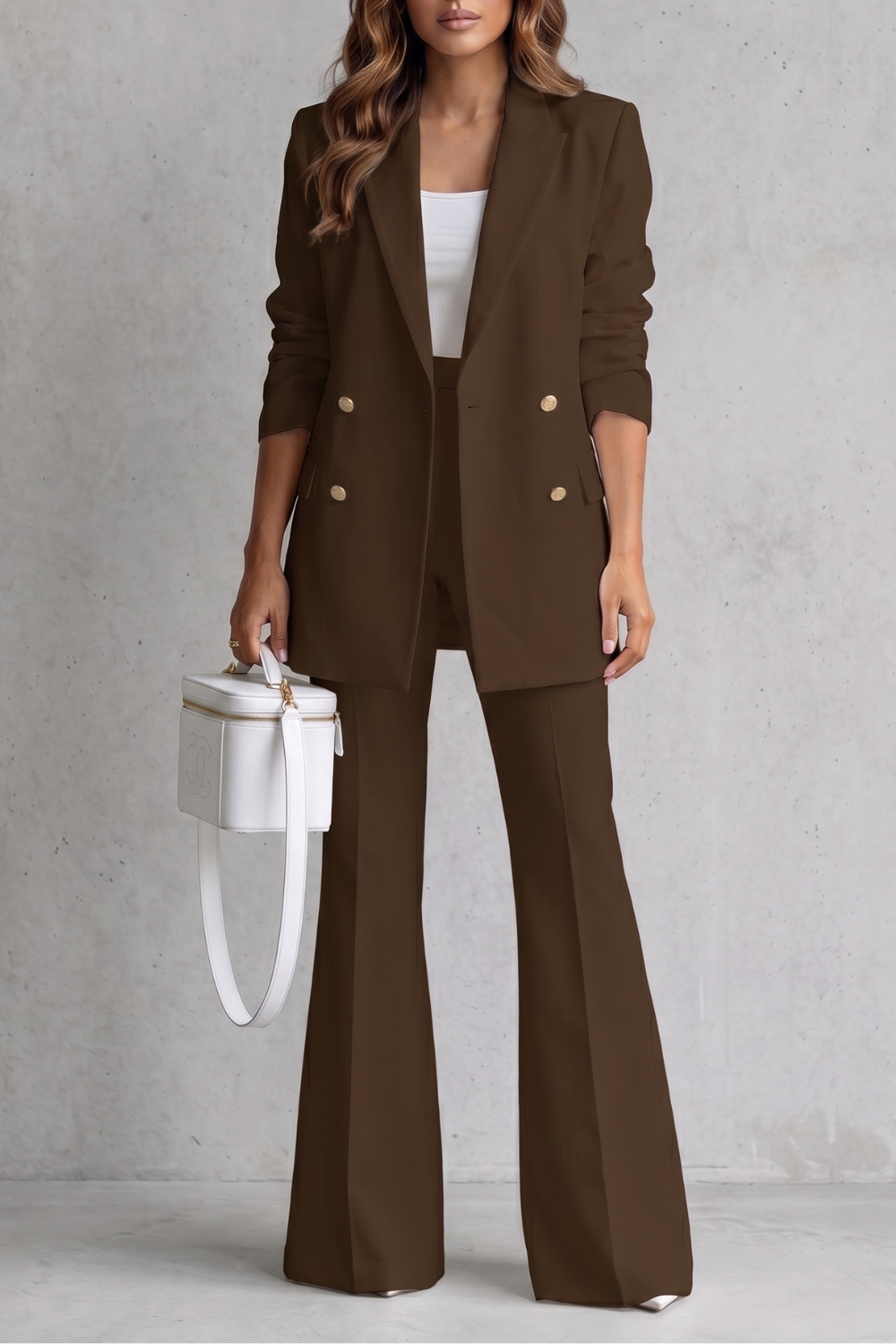 Women's Double Breasted Blazer and Flared Pants Trouser Suit Set