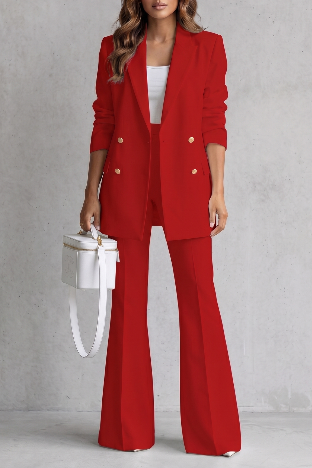 Women's Double Breasted Blazer and Flared Pants Trouser Suit Set