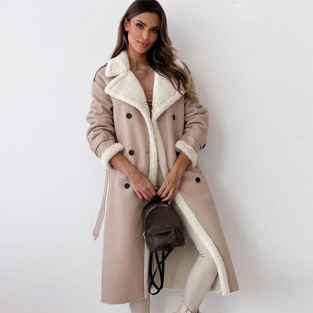 Velowyn | Women's Sherpa-Lined Long Trench Coat