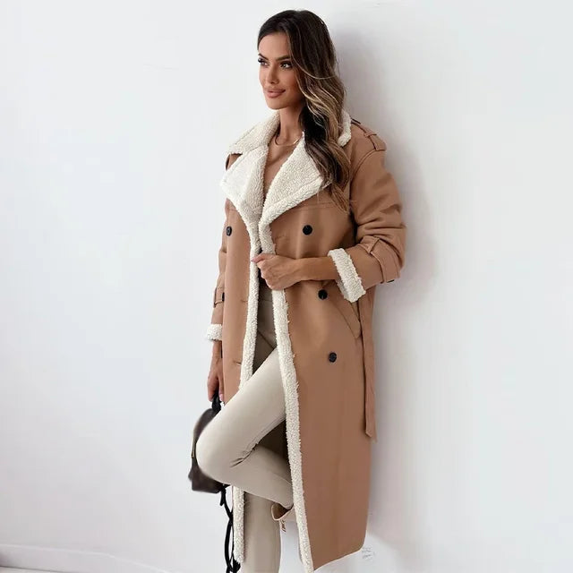 Velowyn | Women's Sherpa-Lined Long Trench Coat
