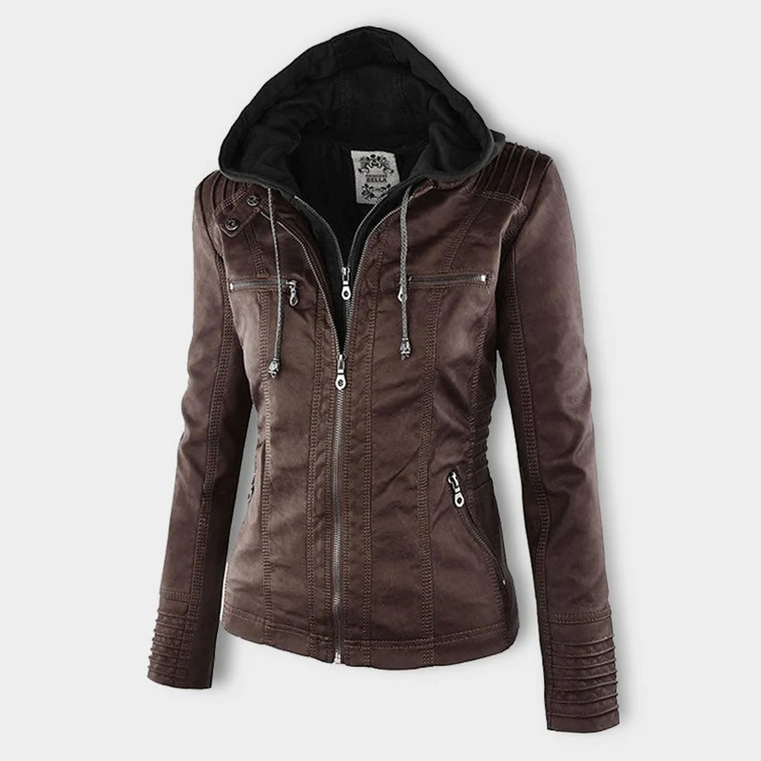 Cecille – Modern Leather Jacket with Hood