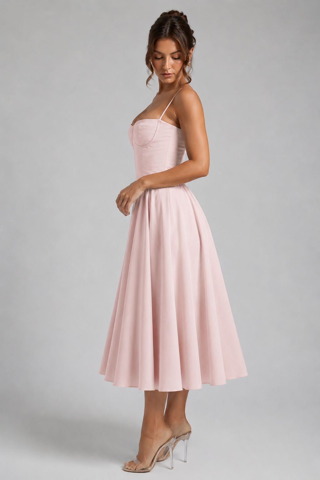 Women's Corset Midi Dress Sweetheart Neck Full Skirt Lace-Up Back Party