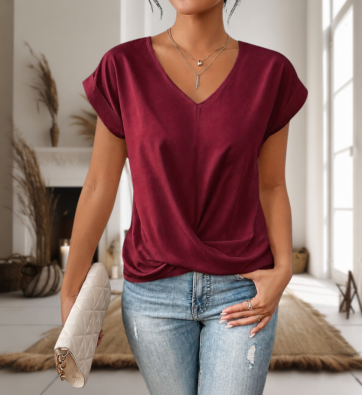 Elle | Casual Sweetheart Neck T-Shirt