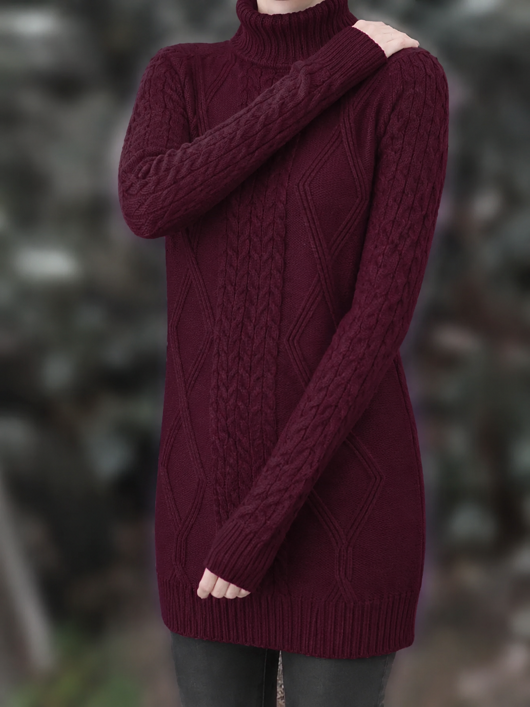 Devna | Women's Oversized Cable Knit Turtleneck Sweater