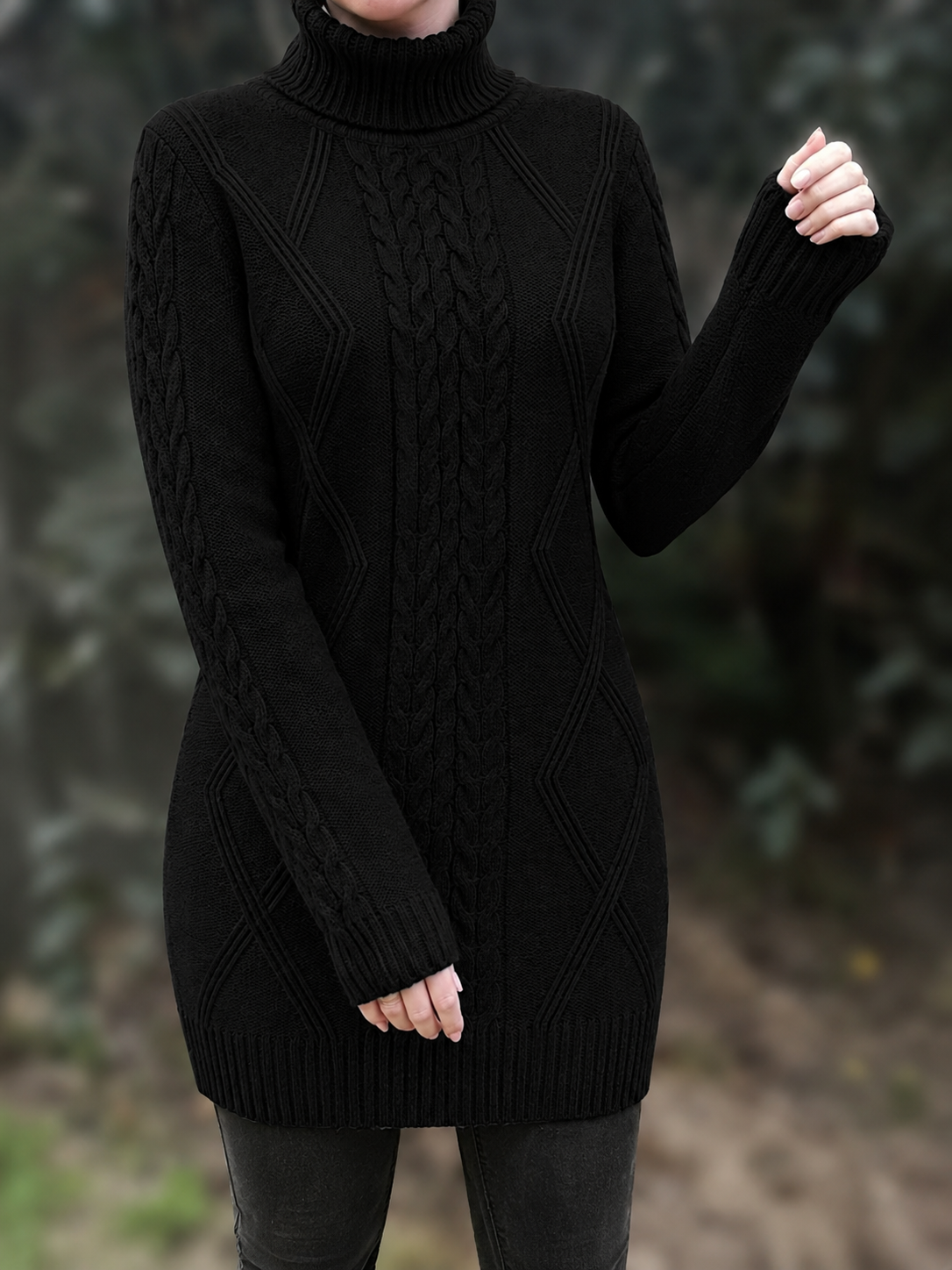 Devna | Women's Oversized Cable Knit Turtleneck Sweater