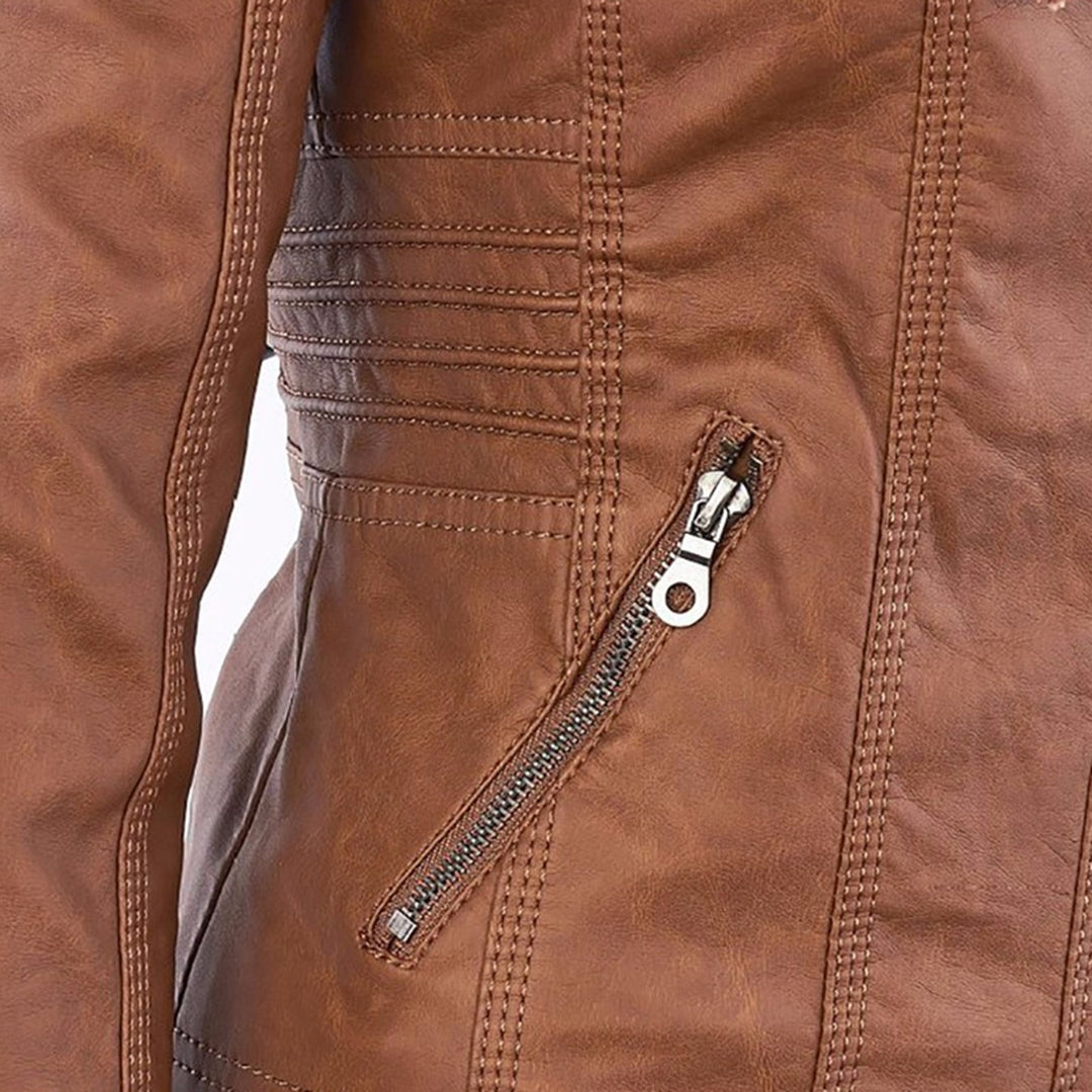 Cecille – Modern Leather Jacket with Hood