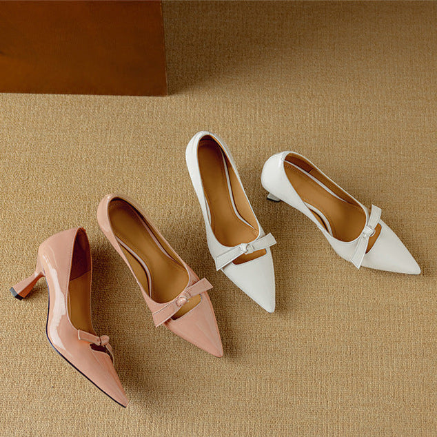 Rosalind | Women's Bow Detail Pumps Pointed Toe Kitten Heel Shoes