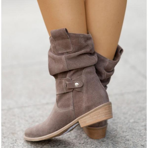 Elegant slouchy mid-calf block heel boots