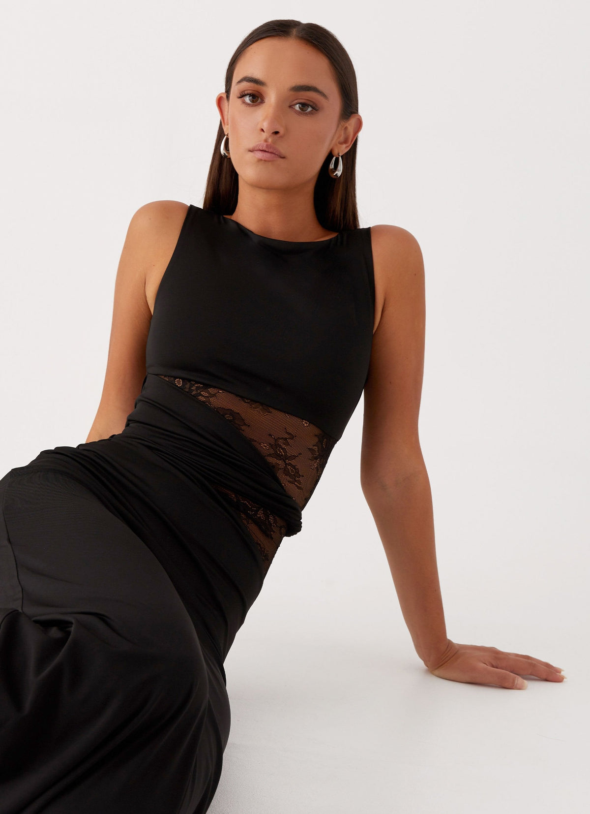 Larra – Figure Hugging Maxi Dress with Cutouts and Lacing