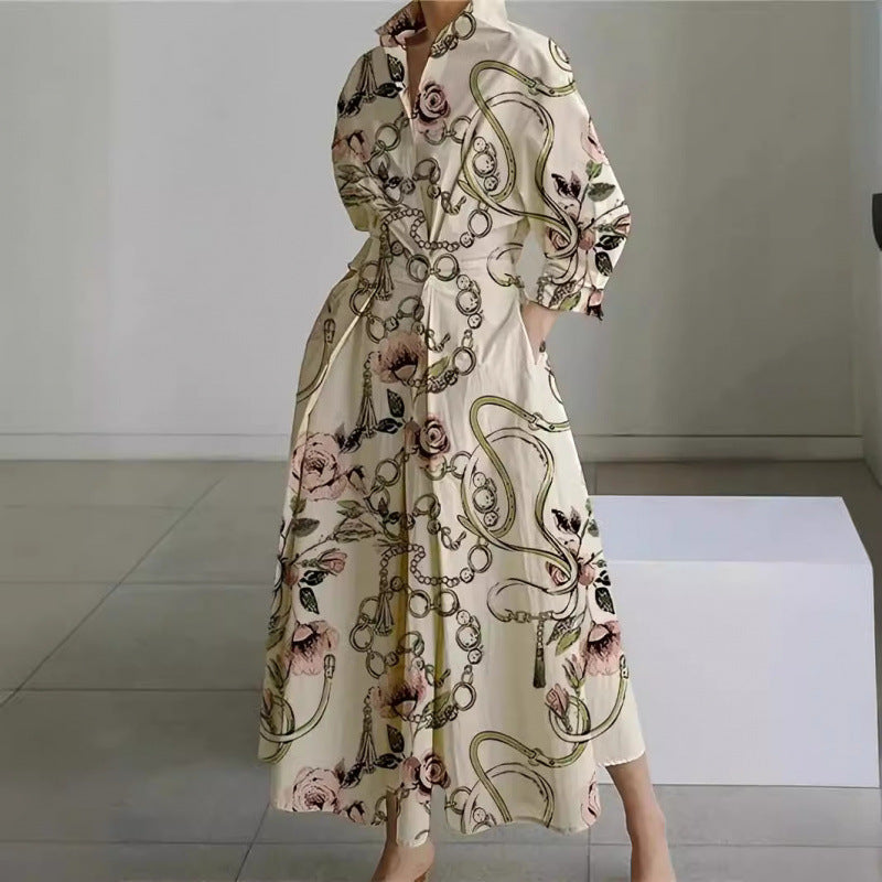 Women's Maxi Dress Front Wrap Collared Long Sleeve Casual