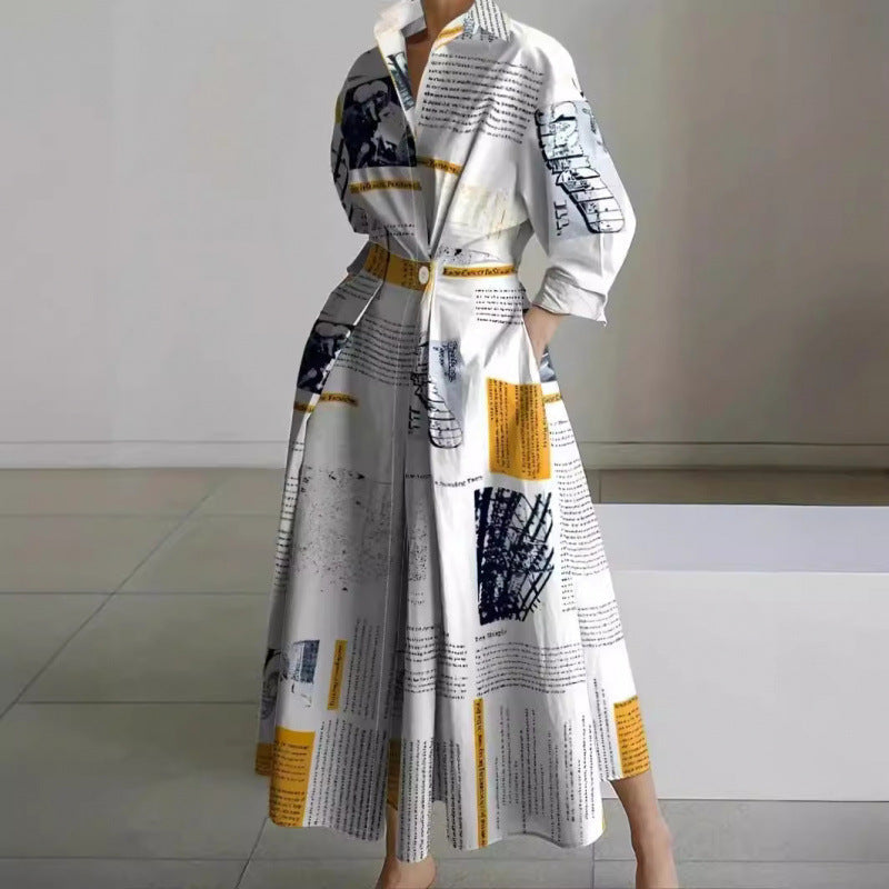 Women's Maxi Dress Front Wrap Collared Long Sleeve Casual