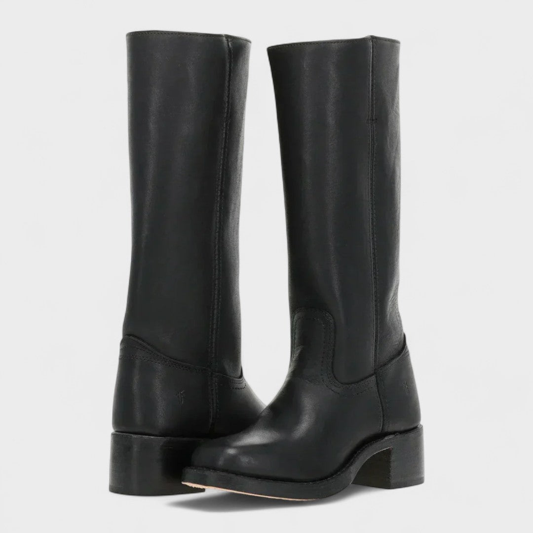Refined block heel knee high boots