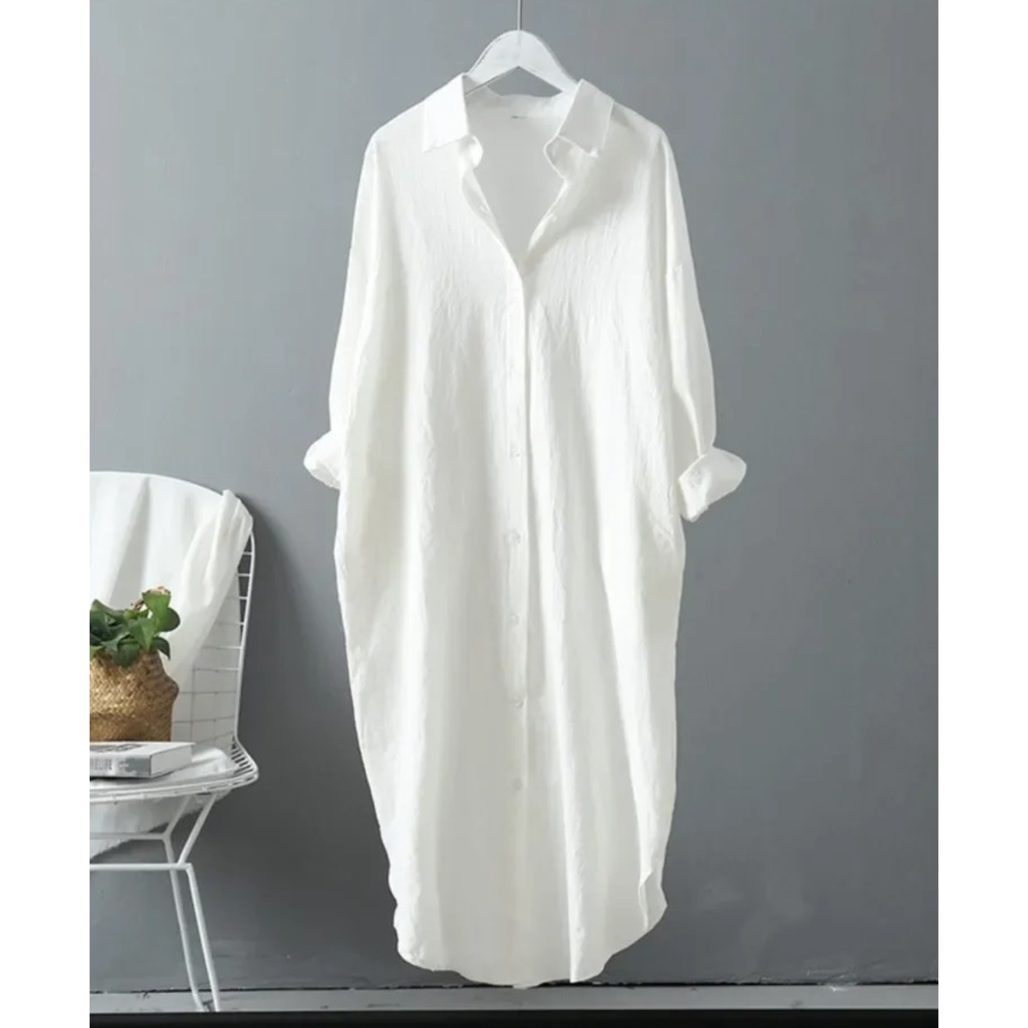 Women's Long Sleeve Button-Front Shirt Maxi Dress – Relaxed Fit Casual