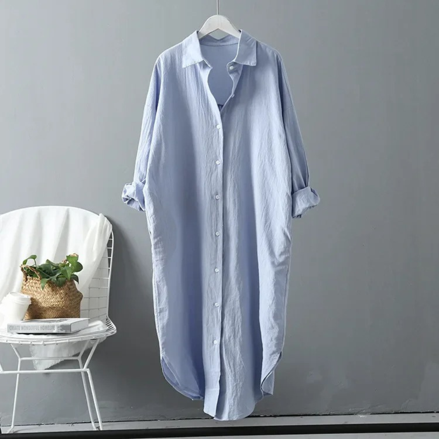 Women's Long Sleeve Button-Front Shirt Maxi Dress – Relaxed Fit Casual