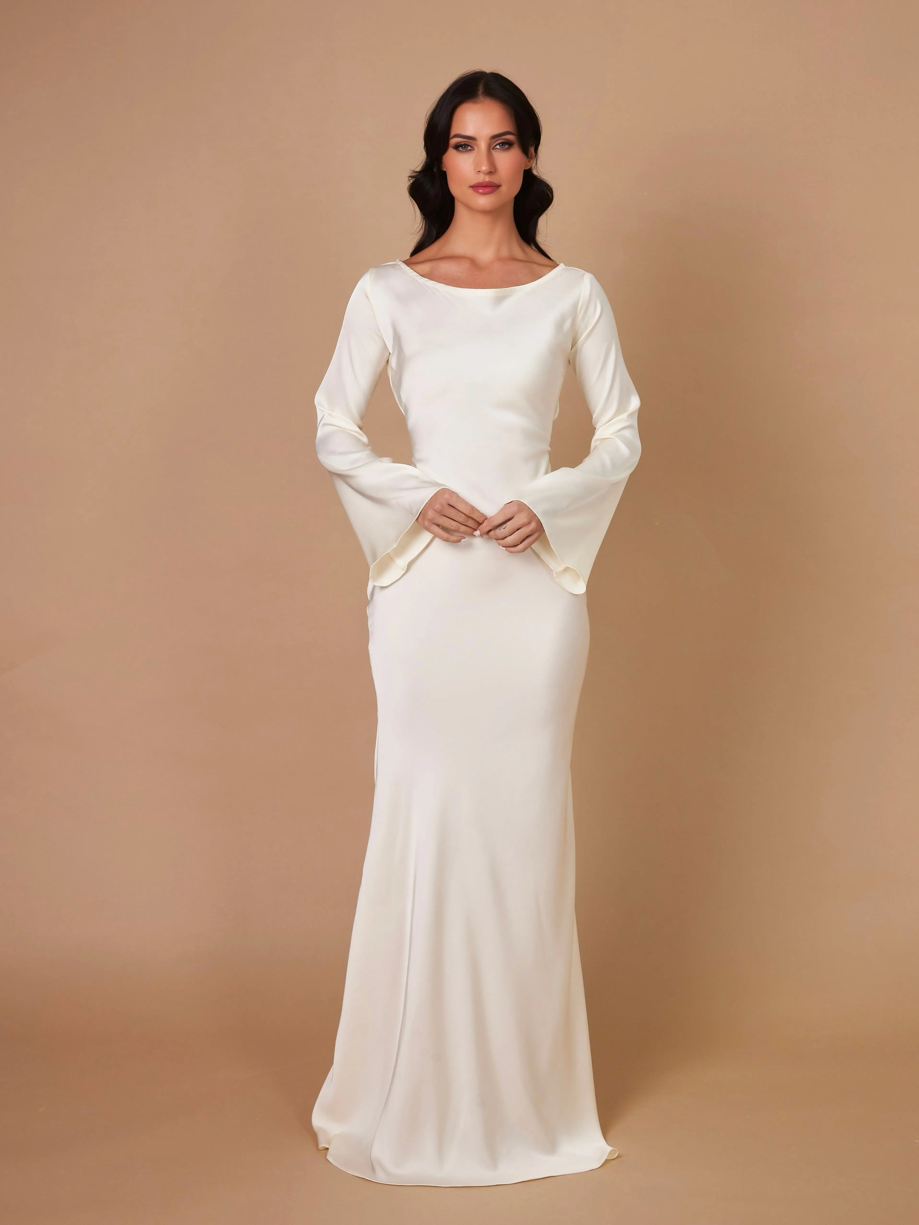 Serena | Women's Satin Long Sleeve Maxi Dress Formal Gown