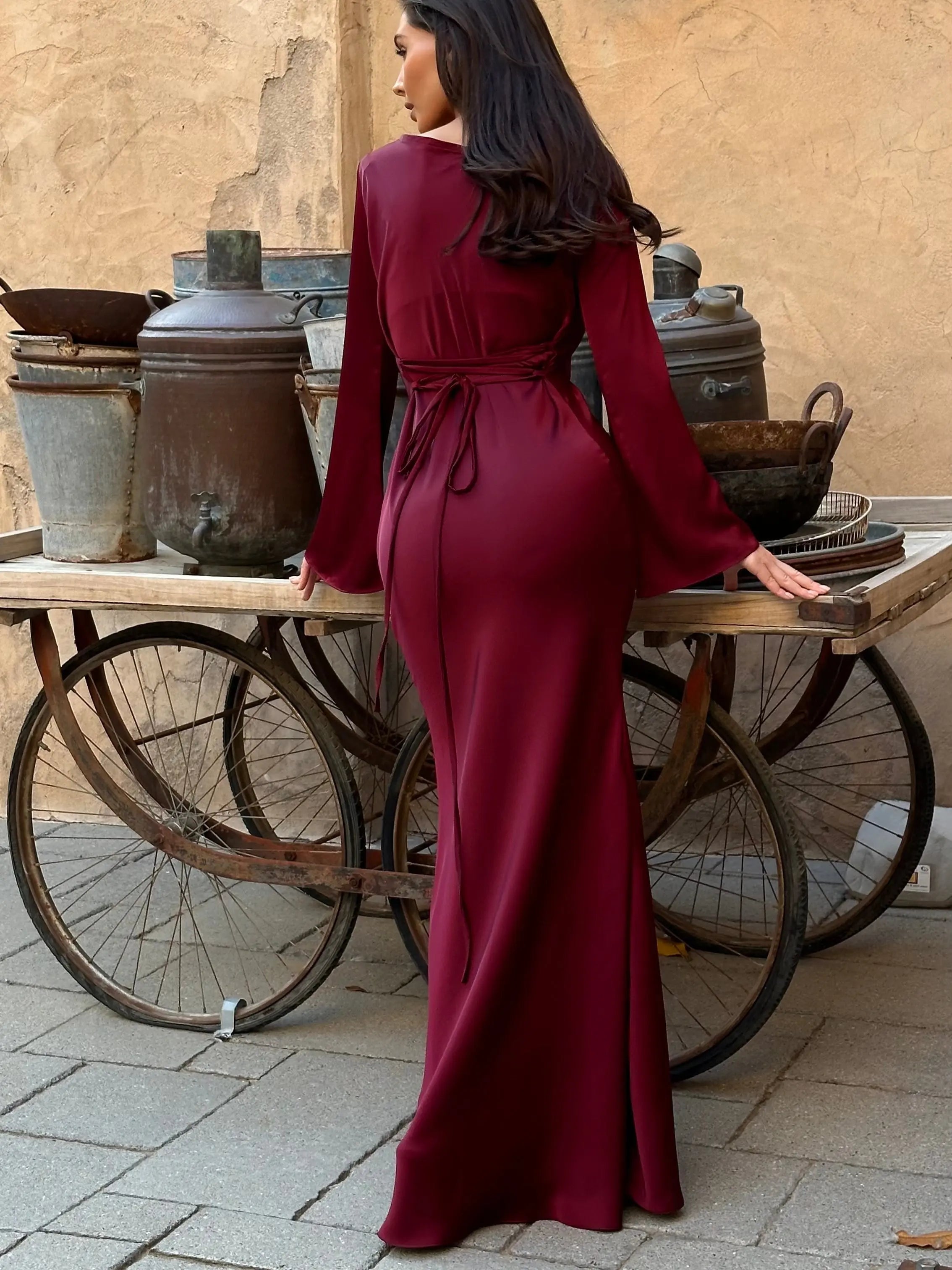 Serena | Women's Satin Long Sleeve Maxi Dress Formal Gown