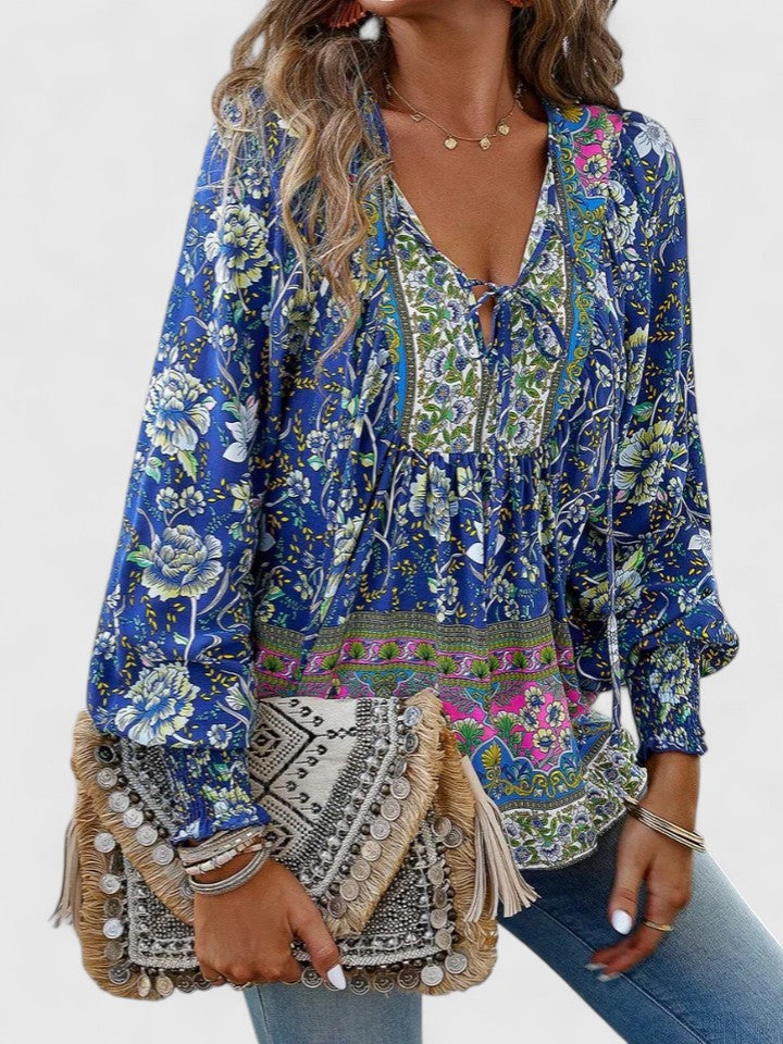 Sienna | Women's Floral Boho Blouse V-Neck Puff Sleeve Top