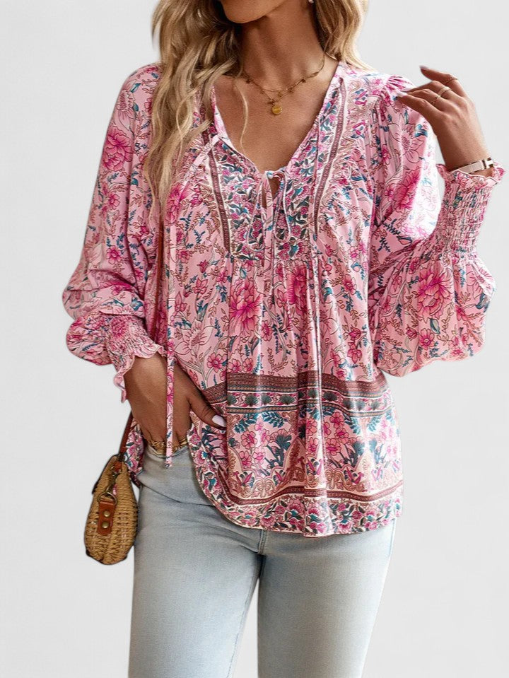 Sienna | Women's Floral Boho Blouse V-Neck Puff Sleeve Top