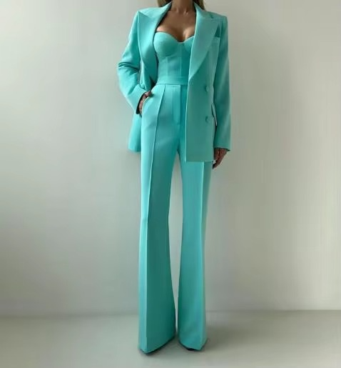 Tiffany | Women's Three-Piece Blazer Set Corset Top & Flare Pants
