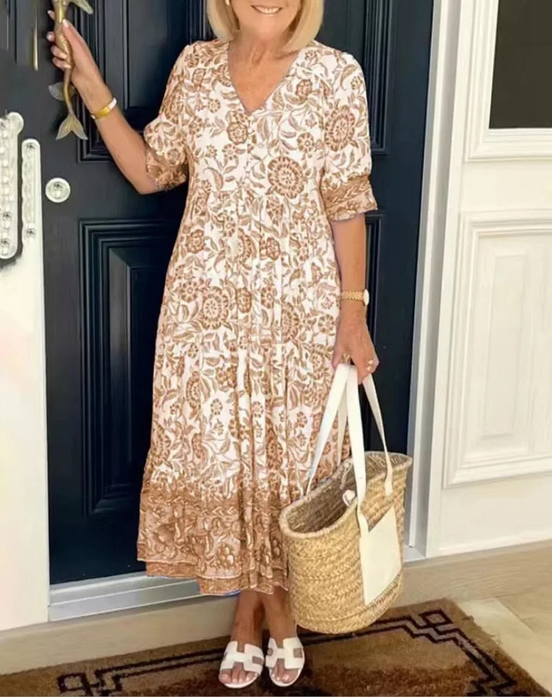 Aria™ | Elegant Floral Dress with V-Neck