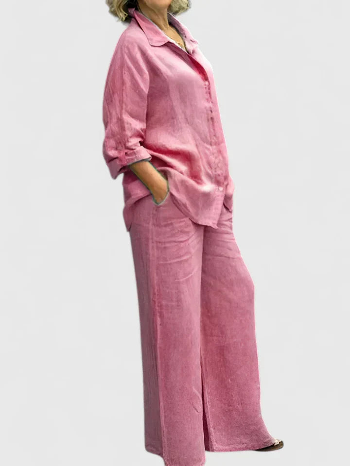 Roslyn | Women's Button-Down Shirt Set Wide Leg Pants Two-Piece