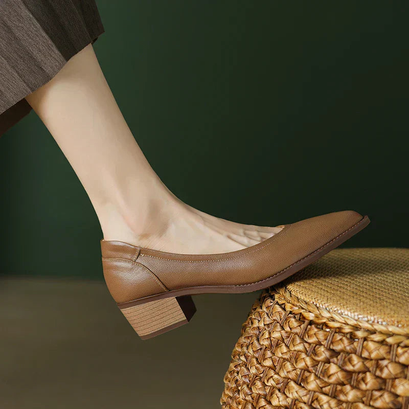 Cora | Women's Pointed Toe Block Heel Pumps Slip On Mid Heel Shoes