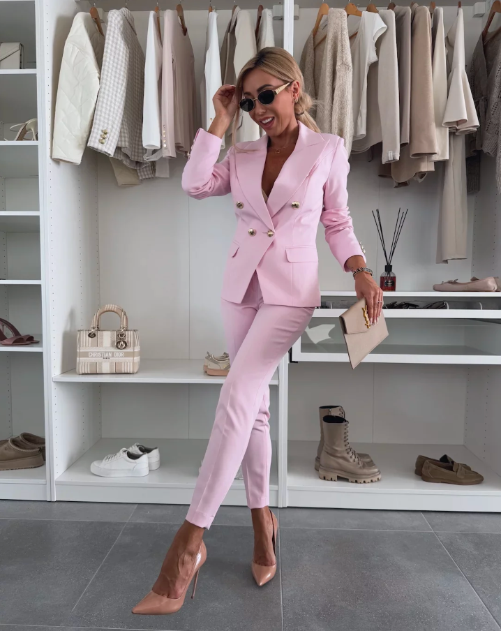 Remy | Women's Blazer Set Double Breasted Jacket Slim Pants Suit