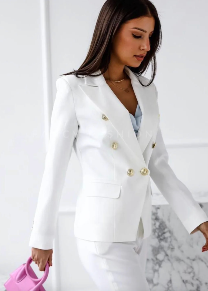 Remy | Women's Blazer Set Double Breasted Jacket Slim Pants Suit