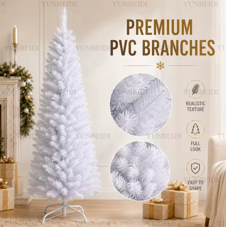 White Artificial Christmas Tree – Slim Pencil Style, 120-180cm