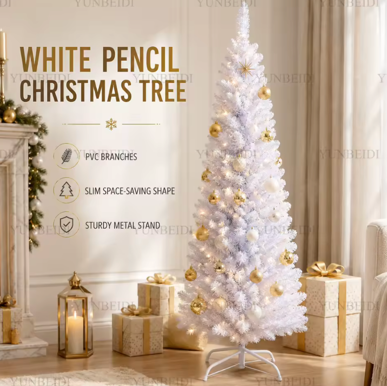 White Artificial Christmas Tree – Slim Pencil Style, 120-180cm