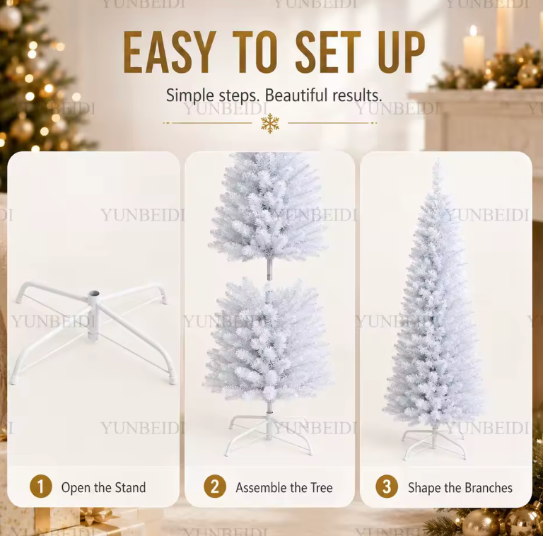 White Artificial Christmas Tree – Slim Pencil Style, 120-180cm