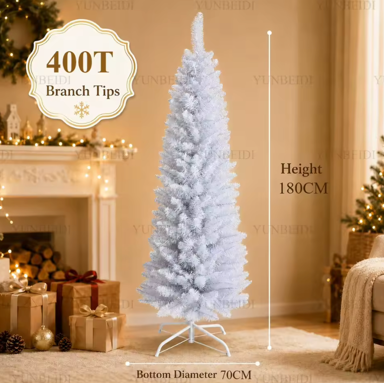 White Artificial Christmas Tree – Slim Pencil Style, 120-180cm