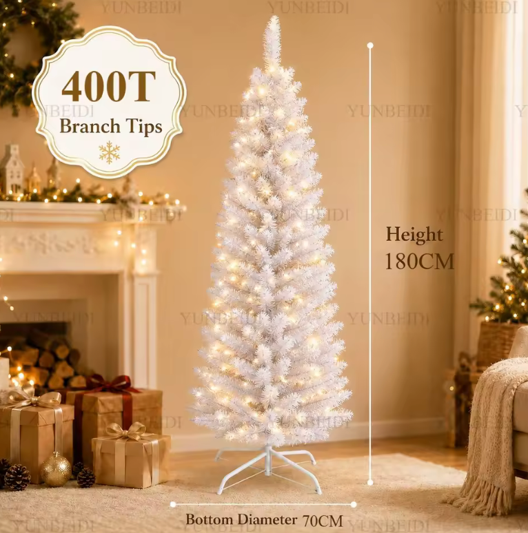 White Artificial Christmas Tree – Slim Pencil Style, 120-180cm