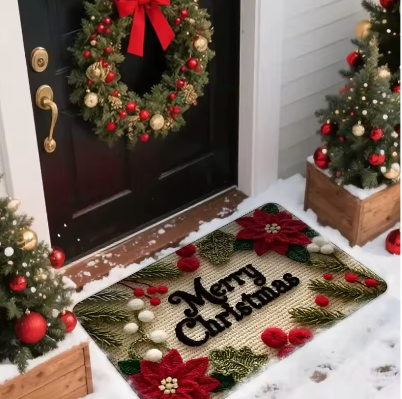 Christmas Doormat – Gingerbread Man & Santa Claus Holiday Welcome Mat (60x40cm)