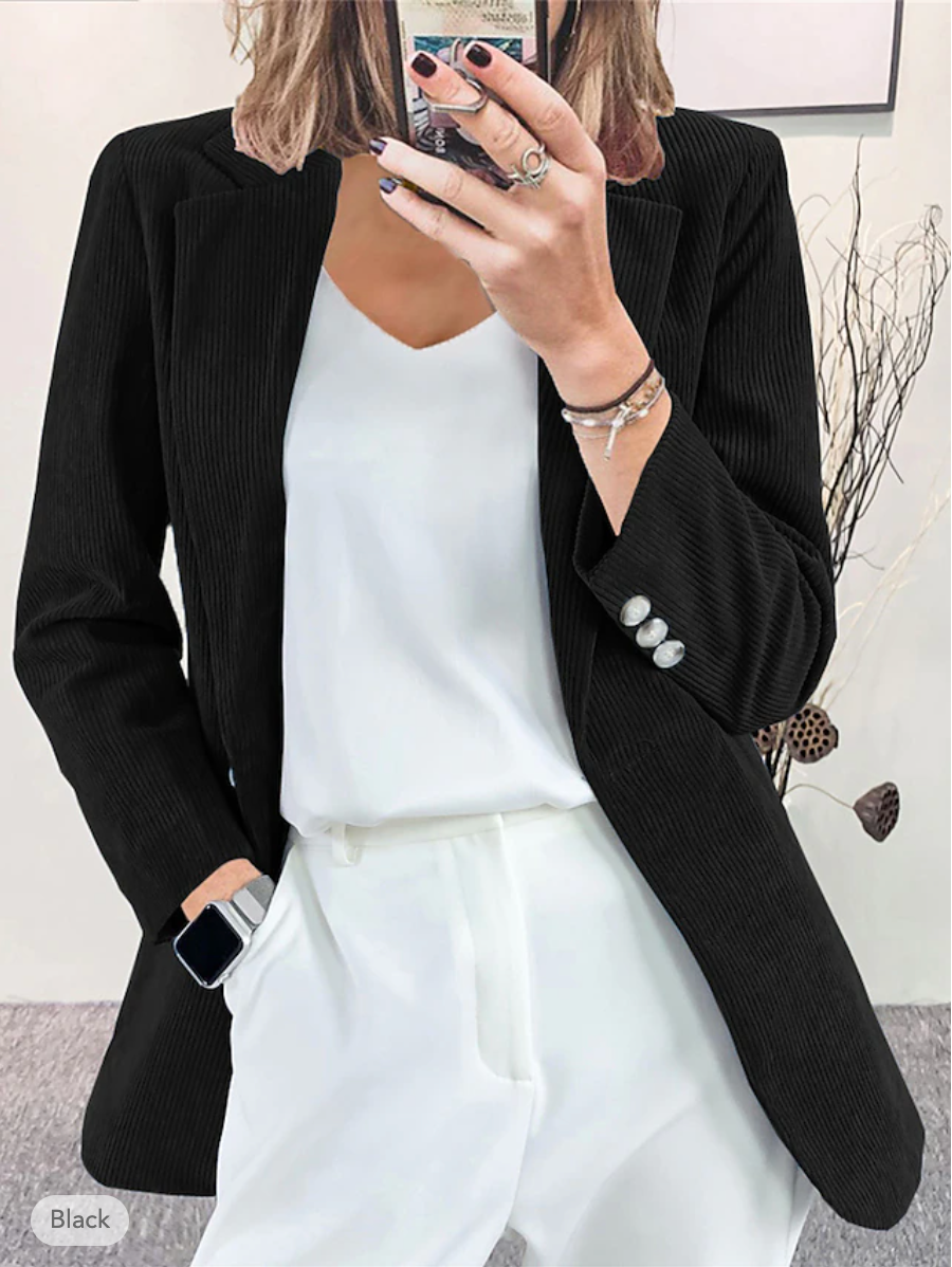 Women's Corduroy Blazer Tailored Fit Notch Lapel Long Sleeve