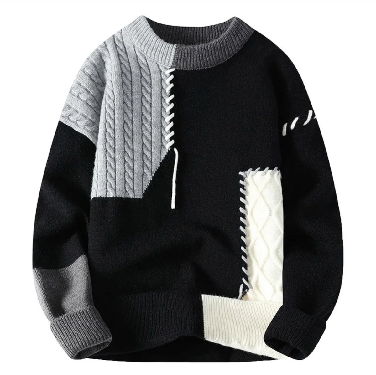 Clinton – Artistic Patchwork Sweater for Everyday Elegance