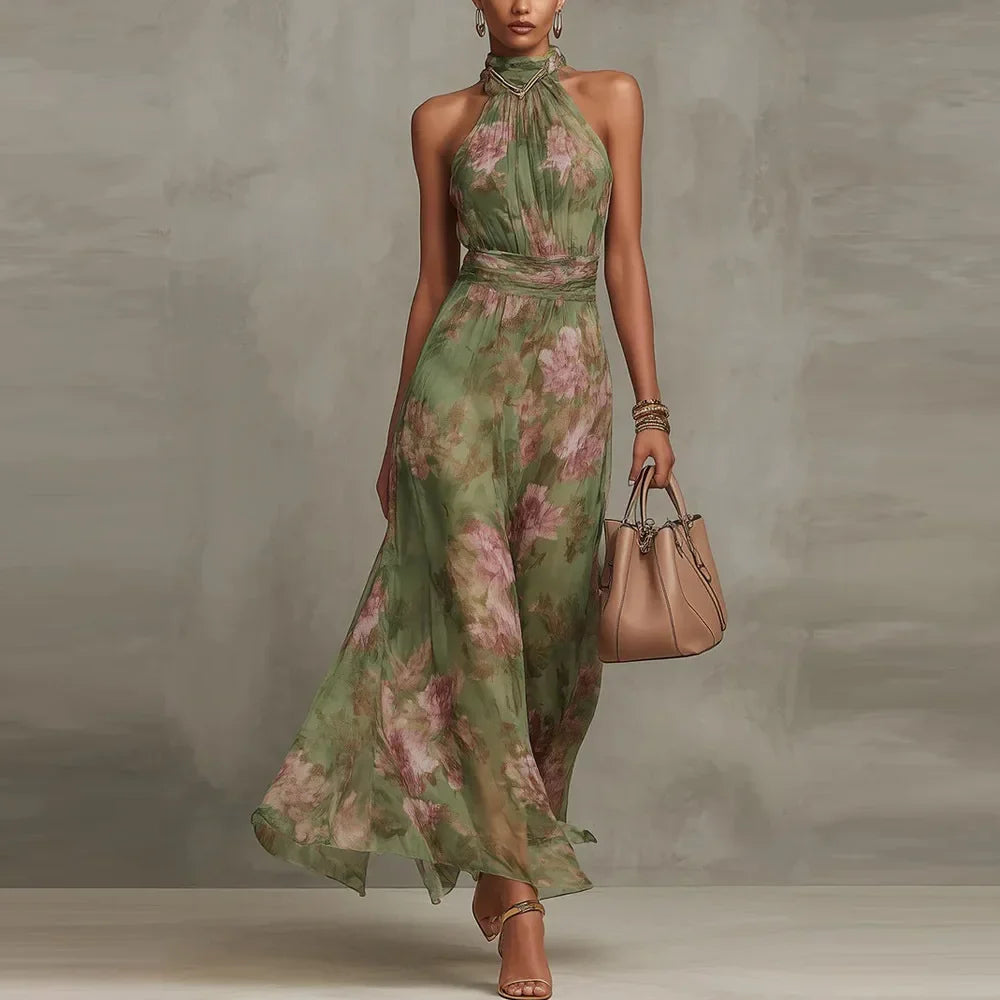 Women's Maxi Dress Floral Print Sleeveless V-Neck Wedding Guest Outfit