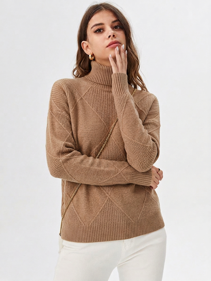Simone | Women's Diamond-Knit Turtleneck Pullover Sweater