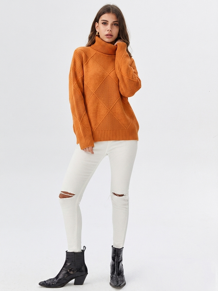 Simone | Women's Diamond-Knit Turtleneck Pullover Sweater