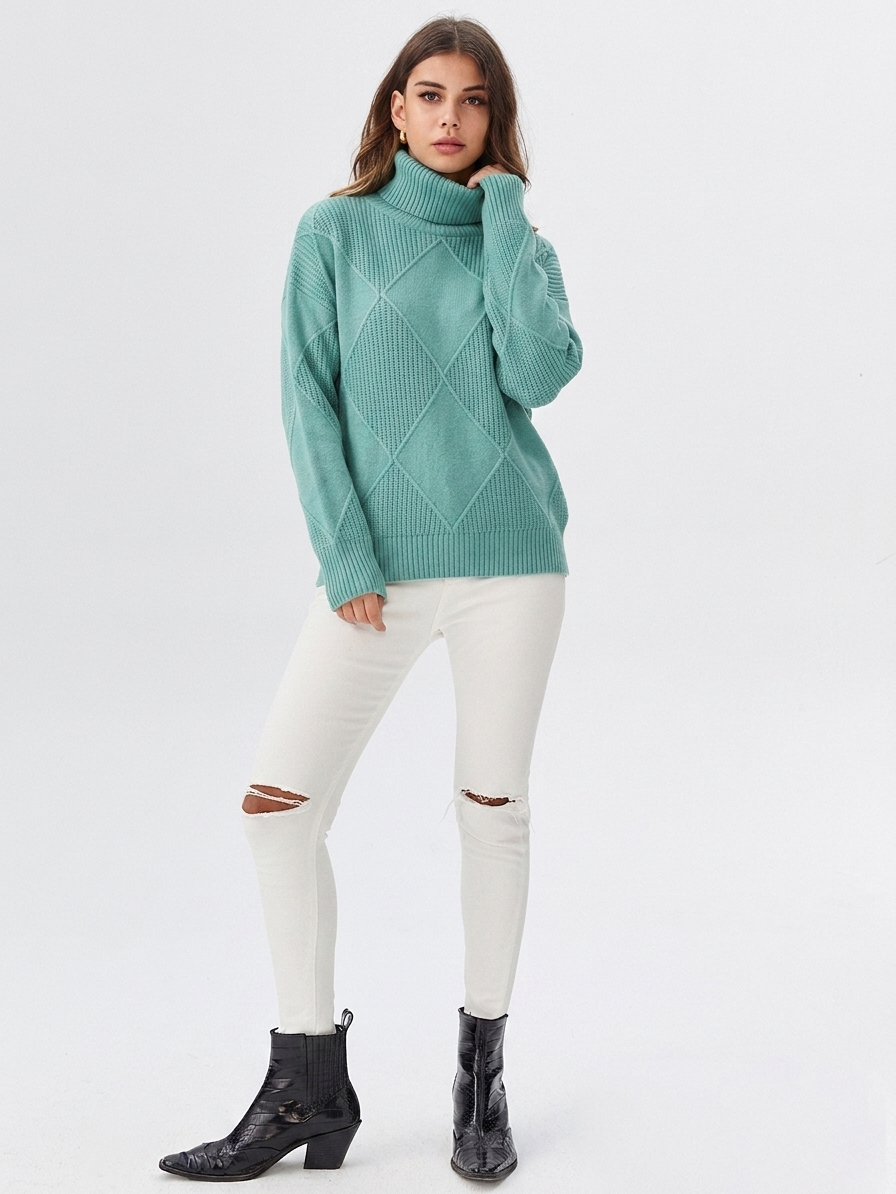 Simone | Women's Diamond-Knit Turtleneck Pullover Sweater