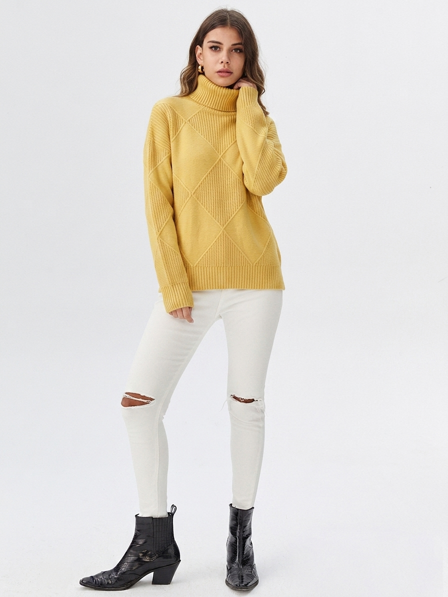 Simone | Women's Diamond-Knit Turtleneck Pullover Sweater