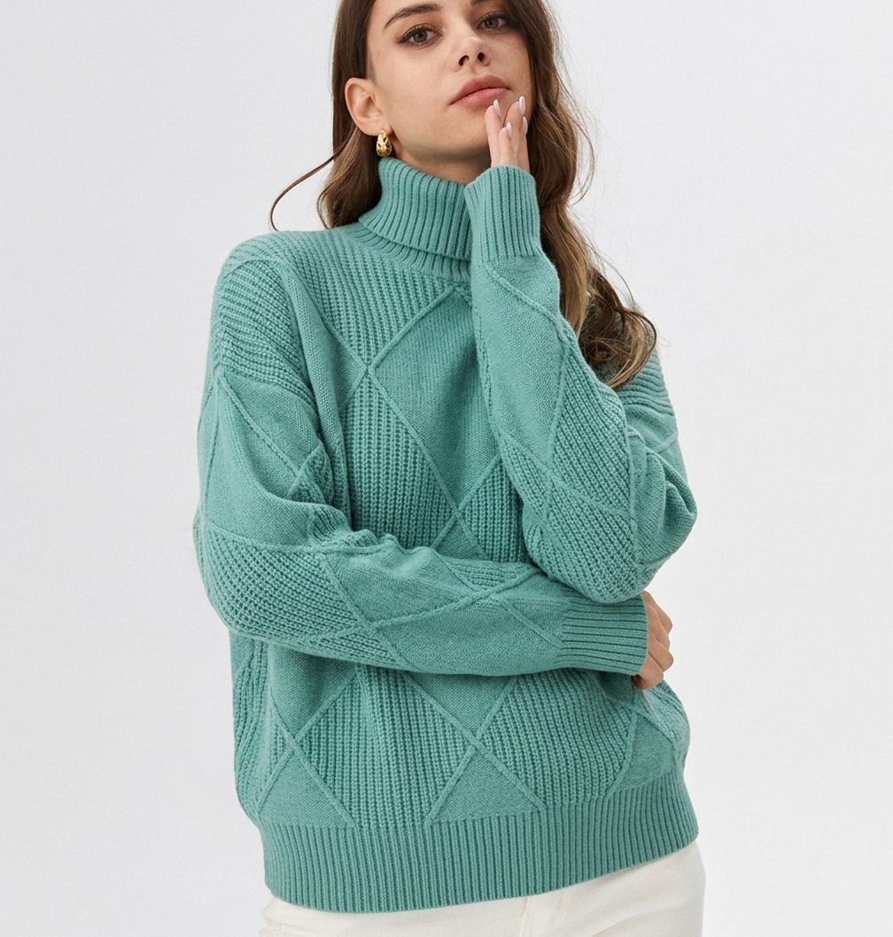 Simone | Women's Diamond-Knit Turtleneck Pullover Sweater