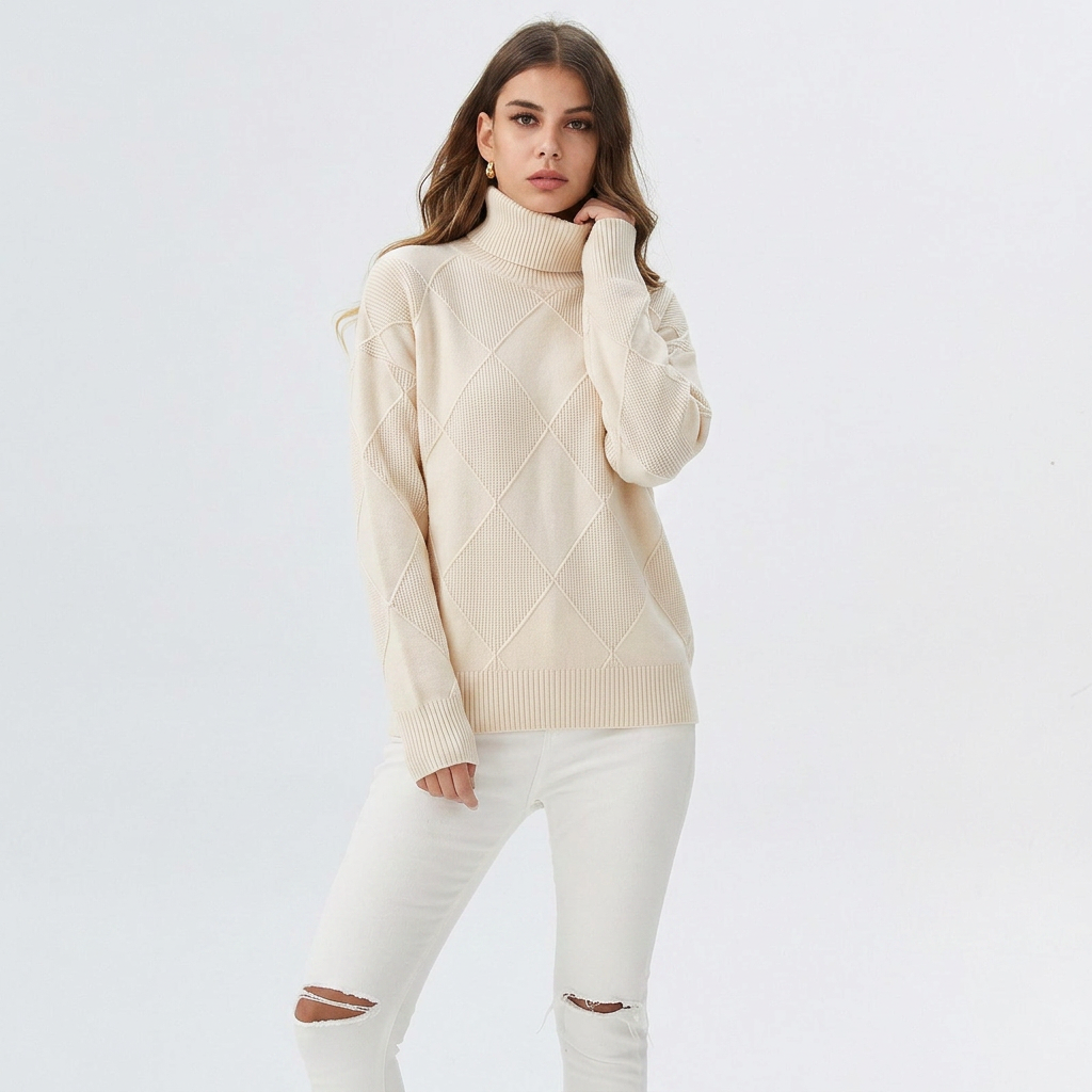 Simone | Women's Diamond-Knit Turtleneck Pullover Sweater