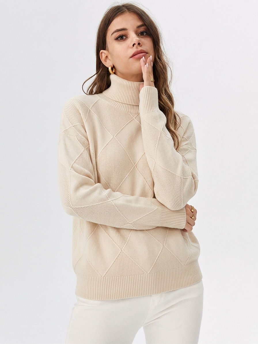 Simone | Women's Diamond-Knit Turtleneck Pullover Sweater