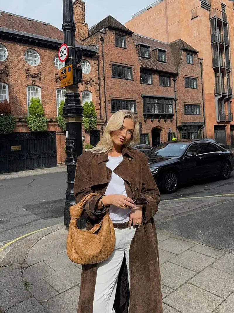 Elegant Faux Suede Trench Coat