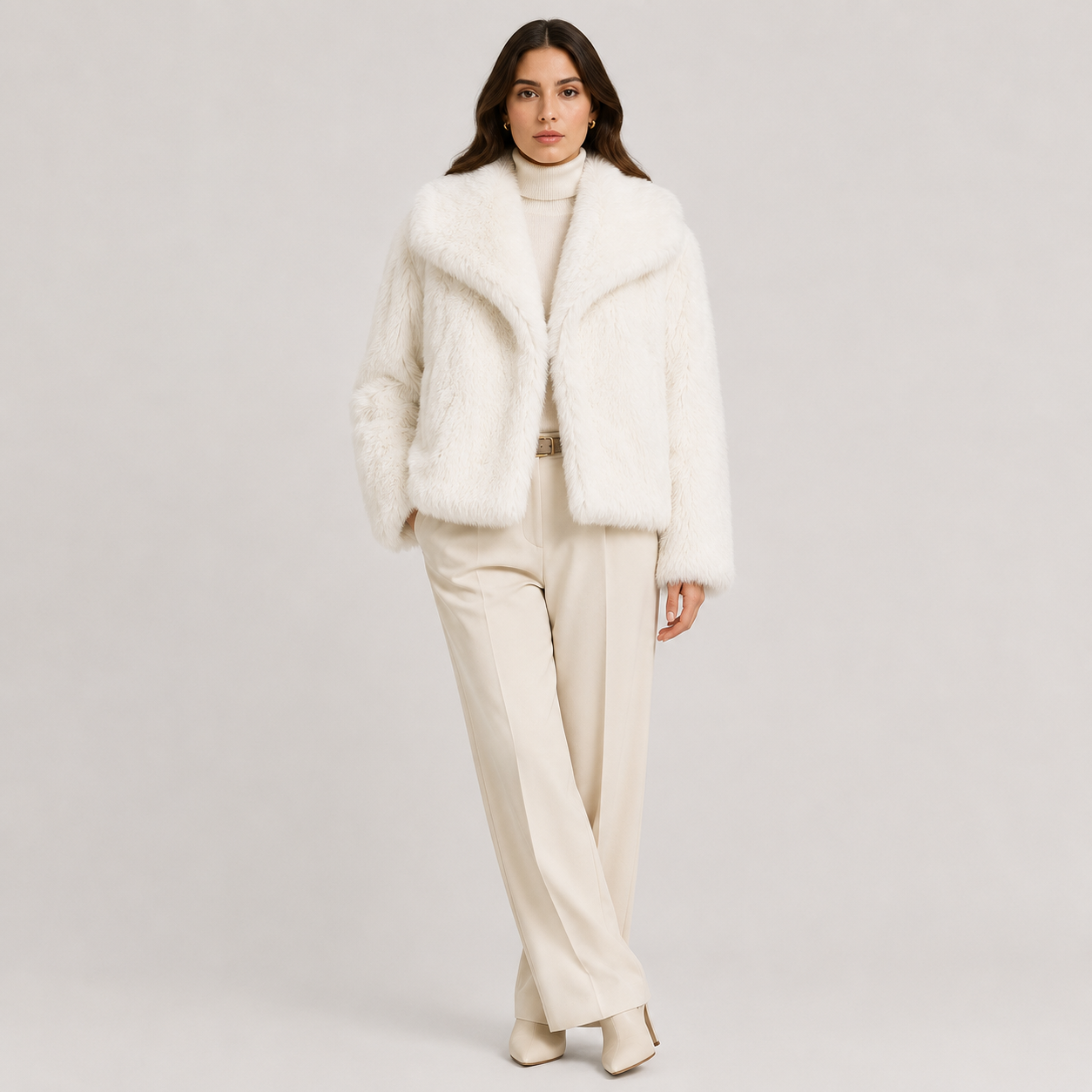 Women's Warm Faux Fur Look Jacket for Winter Elegant Outerwear