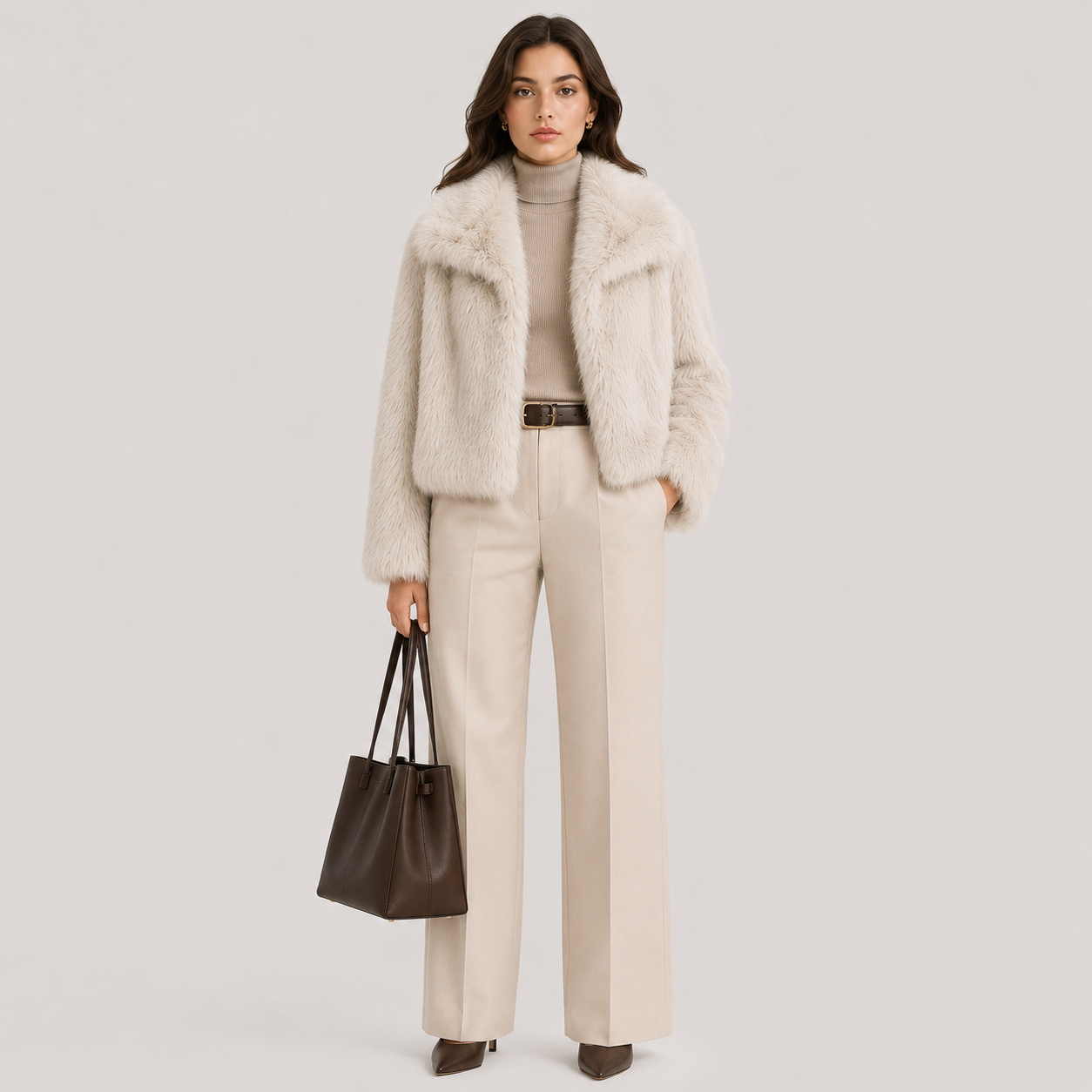 Women's Warm Faux Fur Look Jacket for Winter Elegant Outerwear