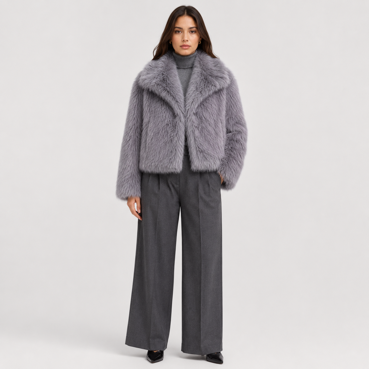 Women's Warm Faux Fur Look Jacket for Winter Elegant Outerwear